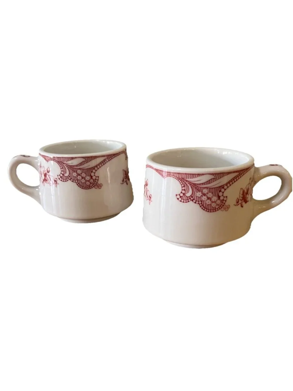 Vintage Shenango Red Rose Point Resturant Wear Coffee Cup Pair 1950s Retro